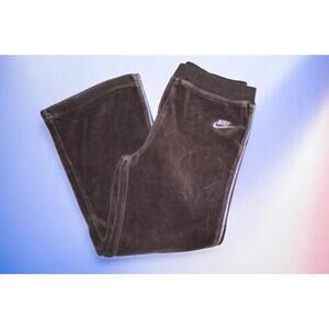 Vintage Nike Girls Brown Velour Track Pants Size 5 – Purple Logo & Side Stripe